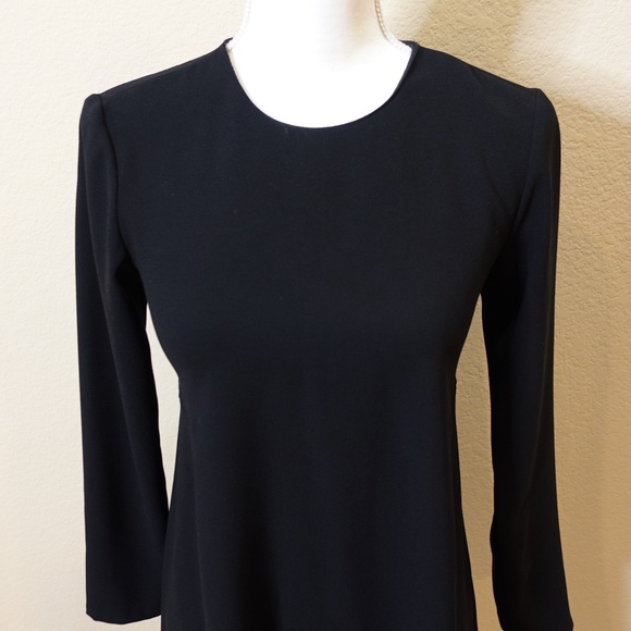 Zara Black Long Sleeve Crepe Shift Dress with Keyhole Back - Picture 2 of 12
